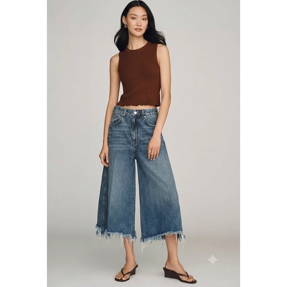 Pilcro Denim - New Pilcro Anthropologie Jeans Culottes 28 Petite Wide Leg High Rise Raw Hem
